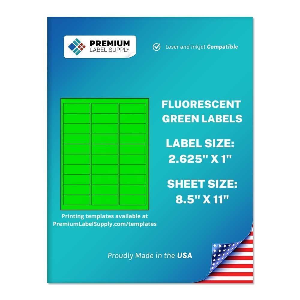 4516 Bright Neon Color Fluorescent Stickers 2.625" x 1" Address Labels